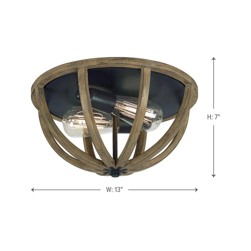 Weathered Oak and Forged Iron 13" Globe Ceiling Light
