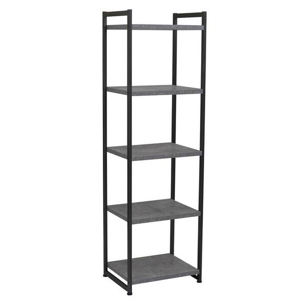 59.1 in. Gray Metal and Faux Concrete Slate 5 Shelf Tower Bookshelf 8095 1 The Home Depot