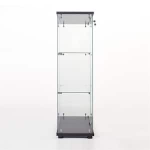 Black 49.30 in. H One Door Glass Storage Cabinet, Glass Display Cabinet with 3 Shelves