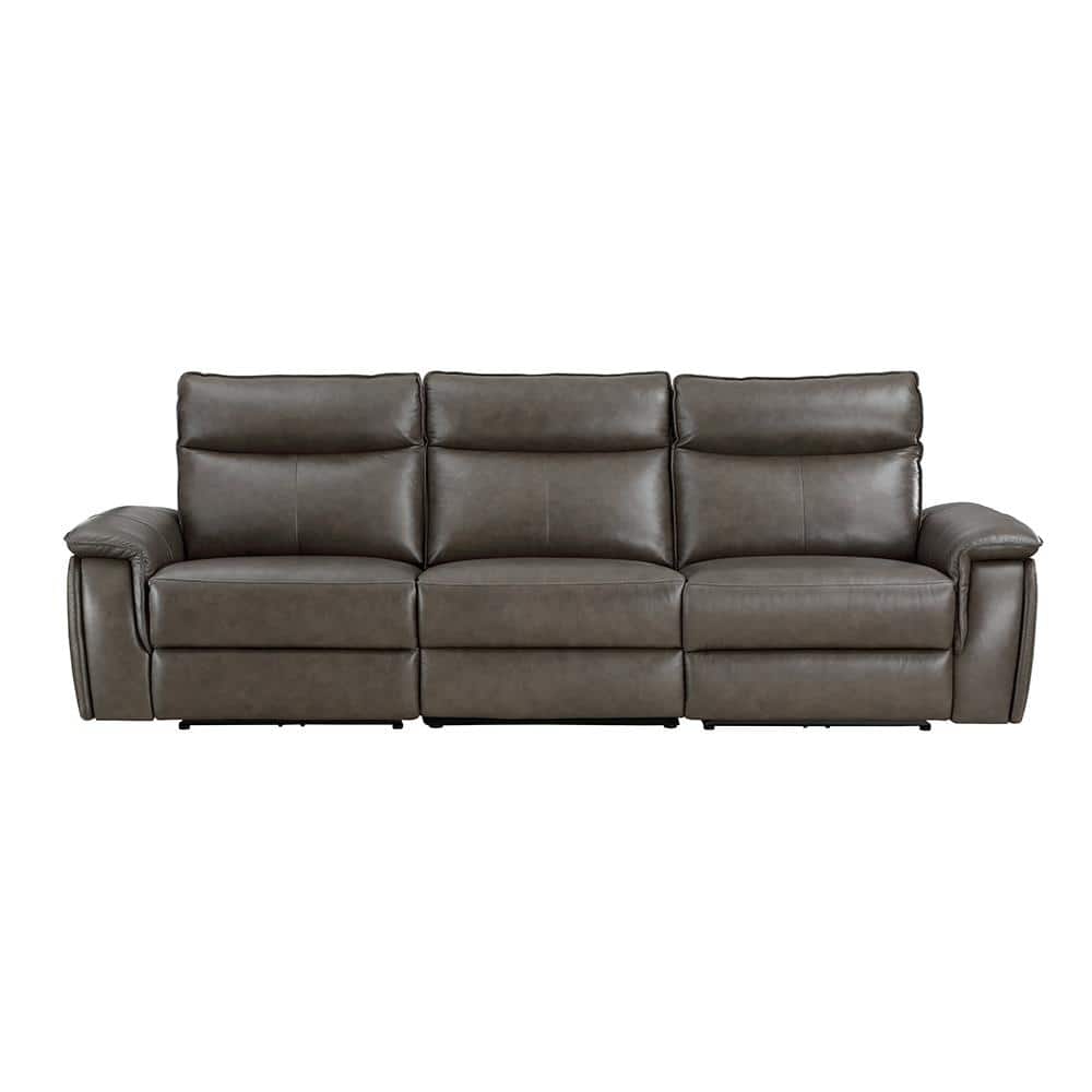 Verkin 110 in. W Straight Arm Leather Rectangle Power Double Reclining Sofa