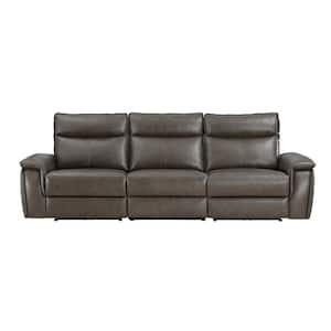 Verkin 110 in. W Straight Arm Leather Rectangle Power Double Reclining Sofa with Power Headrests in Dark Brown