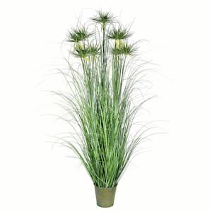 60 in. Artificial Potted Green Grass and Cyperus Heads
