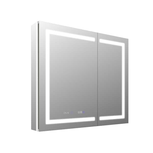 42 in. W x 36 in. H Rectangular Aluminum Recessed/Surface Mount LED Medicine Cabinet with Mirror, 10X Magnifier, USB