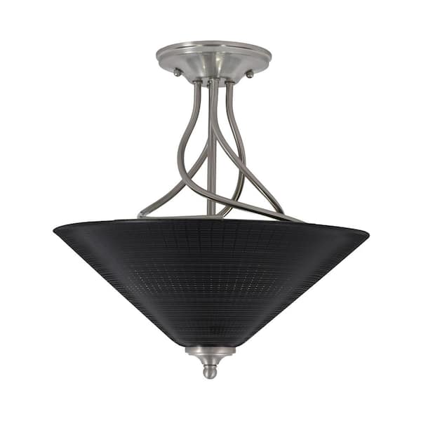 Unbranded Royale 16 in. Brushed Nickel Semi-Flush with Black Matrix Glass Shade