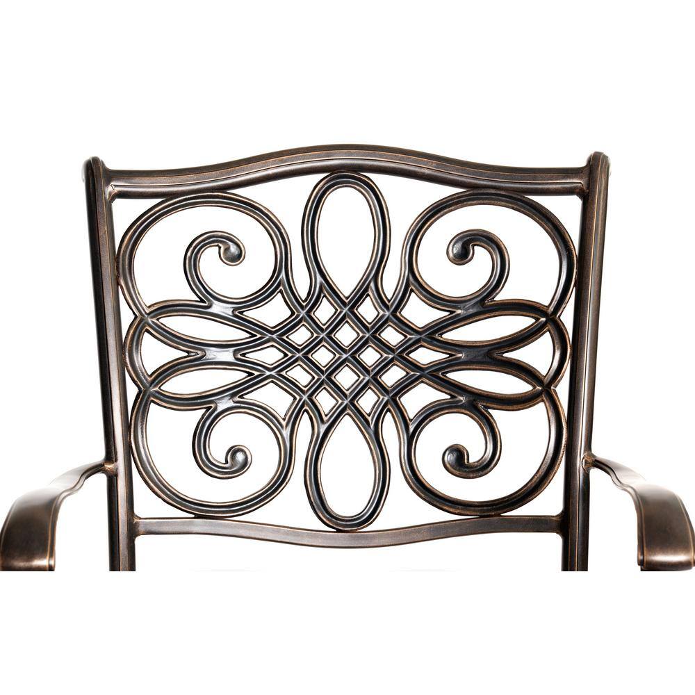 Hanover Bronze 7-Piece Outdoor Dining Set with Red Cushions