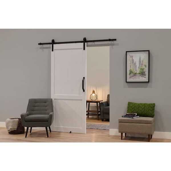 Pinecroft Millbrooke 36-in x 84-in White 2-Panel Prefinished PVC Single Barn Door (Hardware Included)