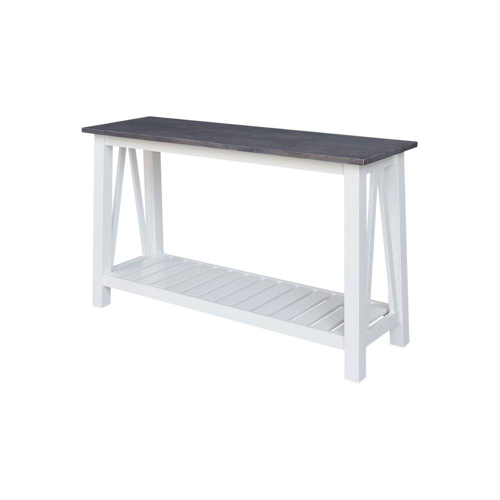 Surrey 65" White and Heather Gray Solid Wood Console Table with Storage
