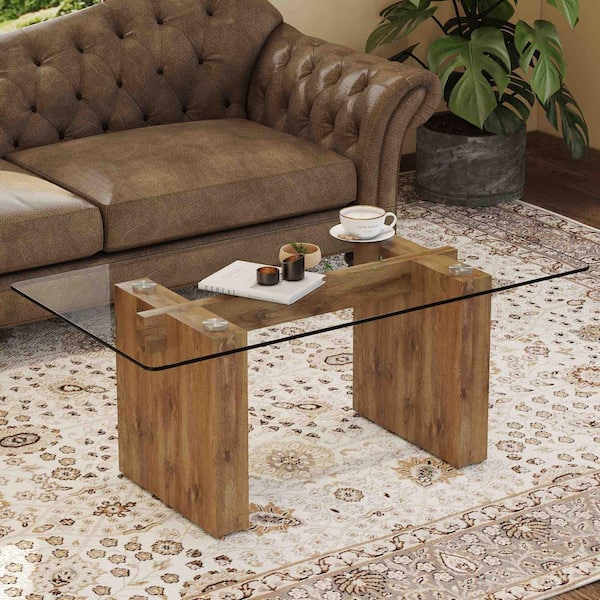Polibi Modern 43.3 in. Transparent Rectangle Glass Coffee Table
