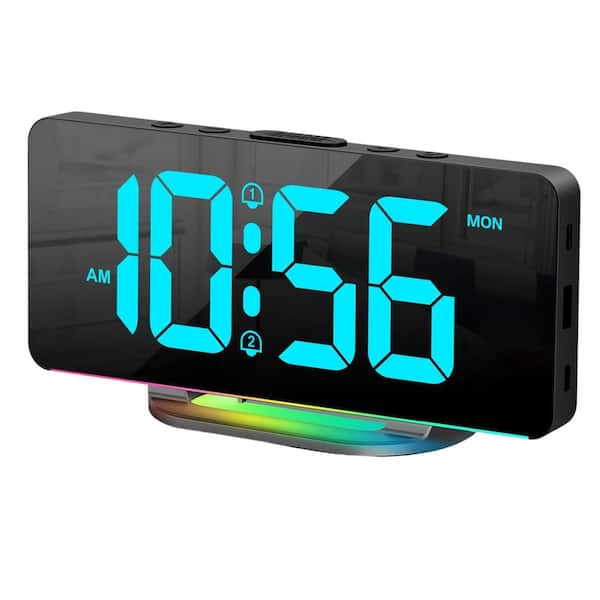Afoxsos Black Digital Bedside and Desk Alarm Clock, Large LED Display with 10-Color Changing Night Light, USB Charging Port
