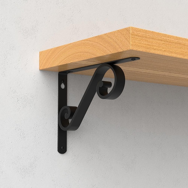 6. 5in x 9in Matte Black Steel Bold Scroll Decorative Shelf Bracket