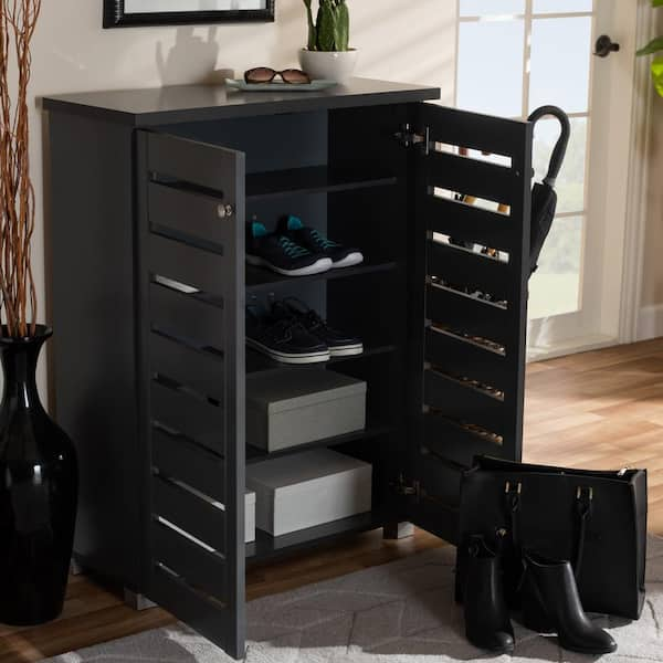 Baxton Studio 38.3 in. H x 30 in. W Gray Wood Shoe Storage Cabinet