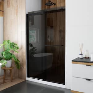 Sapphire 44 in. to 48 in. W x 76 in. H Sliding Semi-Frameless Shower Door in Matte Black with Tinted Glass