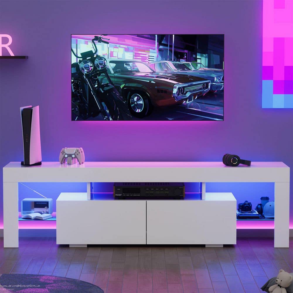 LACOO 62 in. Cyber Vibe White TV Stand Fits TV's up to 70 in
