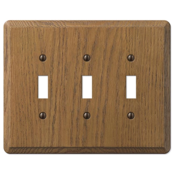 Contemporary 3 Gang Toggle Wood Wall Plate - Medium Oak