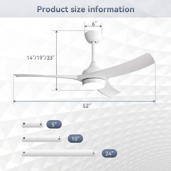 AuraVista Lite 52 in. Indoor White Ceiling Fan and Remote Control 3 ABS Blades Noiseless Reversible DC Motor