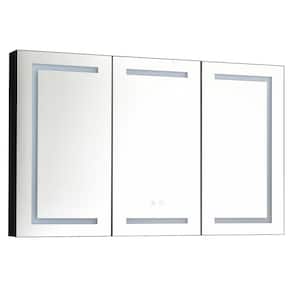48 in. W x 30 in. H Large Rectangular Black Aluminum Surface Mount Medicine Cabinet with Mirror and LED Light