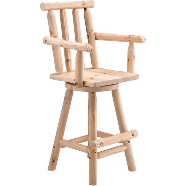 WIAWG 49.5 in. H Swivel Wooden Outdoor Bar Stool, High Top Patio Wood Chairs, Burlywood Patio Barstool for Lawn, Garden