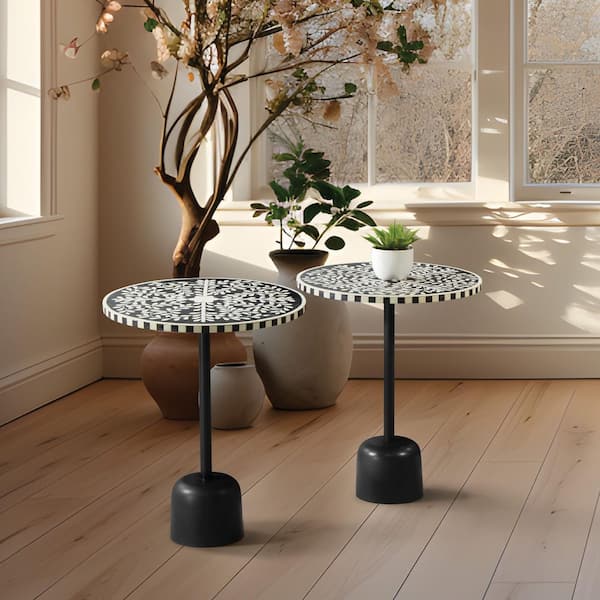 Brown Wood Round Top Accent Table With Black Iron Base Brown Wood Round Top Accent Table With Black Iron Base