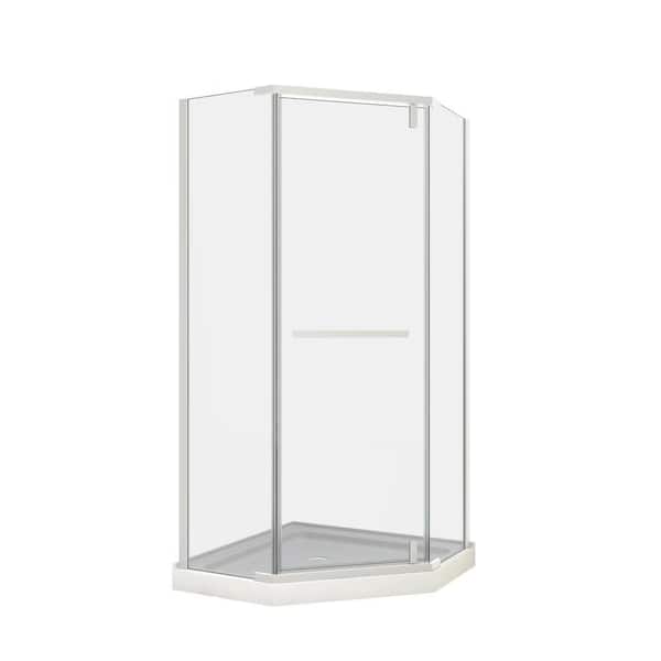 35-9/16 in. W x 72 in. H Neo-Angle Shower Door Pivot Frameless Corner Shower Enclosure in Matte White with Clear Glass