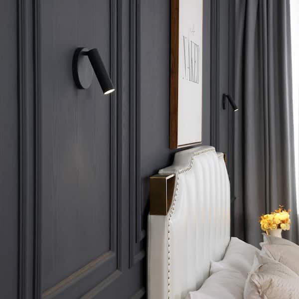 Karpo Matte Black 1-Light Integrated LED Spotlight Wall Sconce w/ Rotatable Light Head, Flush Mount, 3000K, 580 Lumen