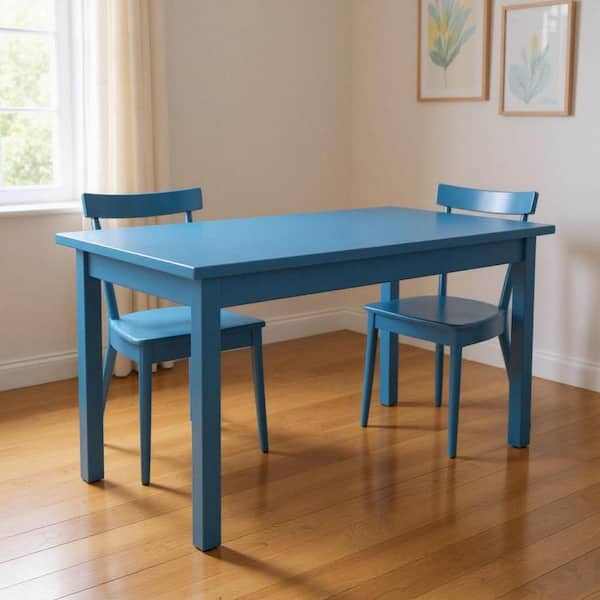 Caribbean Blue Wood 60.00 in. 4 Leg Base Dining Table Seats 6