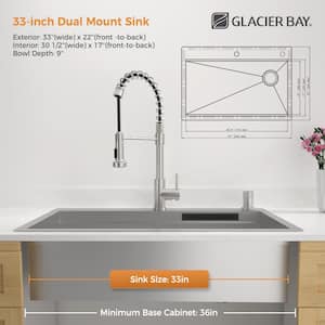 33 in. Drop-In Single Bowl 18-Gauge Stainless Steel Workstation Kitchen Sink with Waterfall and Pull-Down Faucet