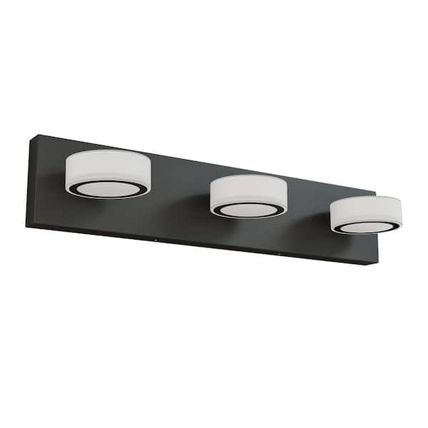 21 in. 3-Light White Round Acrylic Vanity Light with Black Base Bathroom Wall Lighting Fixture