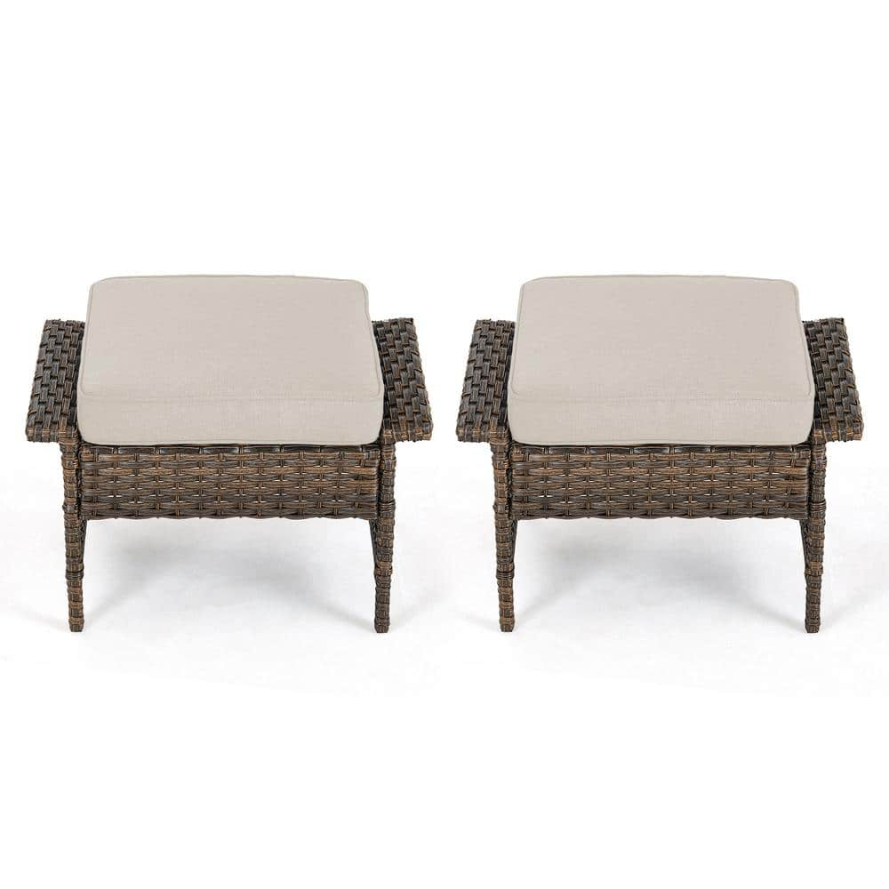 Pocassy Seagull Series 2-Pack Wicker Outdoor Ottoman Steel Frame ...