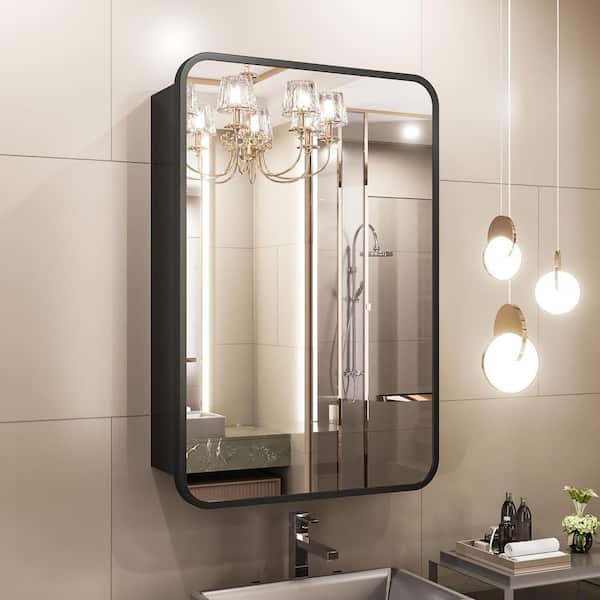 24 in. W x 16 in. H Rounded Corner Framed Rectangular Recessed or Surface Mount Medicine Cabinet with Mirror