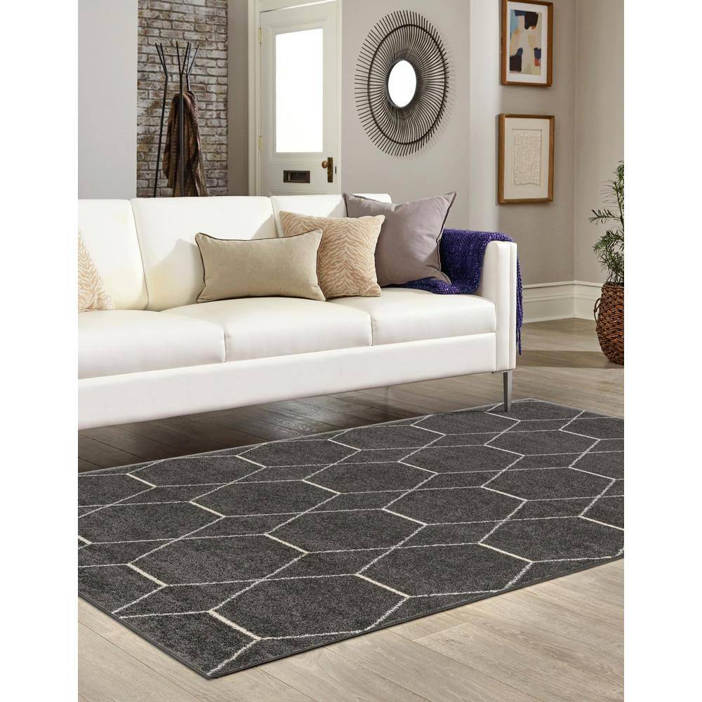 Elegant Dark Gray 9' x 12' Trellis Synthetic Area Rug