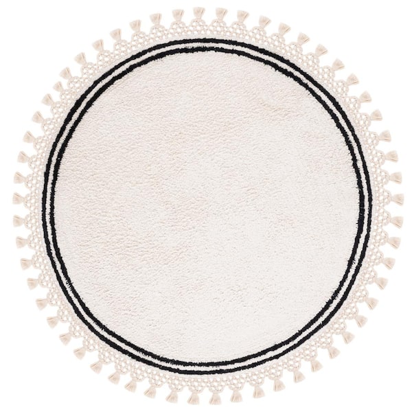 SAFAVIEH Easy Care Ivory 4 ft. x 4 ft. Machine Washable Border Solid Color Round Area Rug
