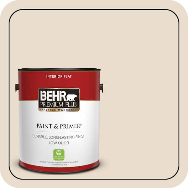 BEHR PREMIUM PLUS 1 gal. #YL-W12 Antique White Flat Low Odor Interior Paint & Primer