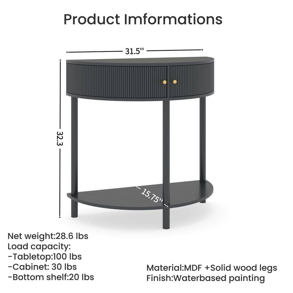 Noble House Rhett 31.5 in. Dark Gray Half Moon Wood Console Table, End Table with 2 Storage Drawers, Bottom Shelf, Woodgrain (Little damage; see the picture) (no test)