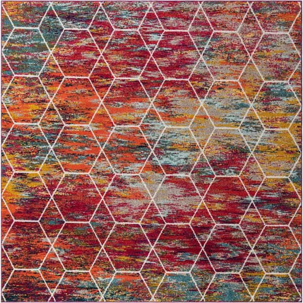Trellis Frieze Geometric Multi 10 ft. x 10 ft. Area Rug