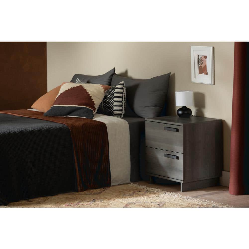 Gray Maple 2-Drawer Scandinavian Nightstand