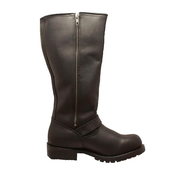 RideTecs Men's Size 8 Black Oiled Grain Leather 16 in. Zipper Motorcycle Boots
