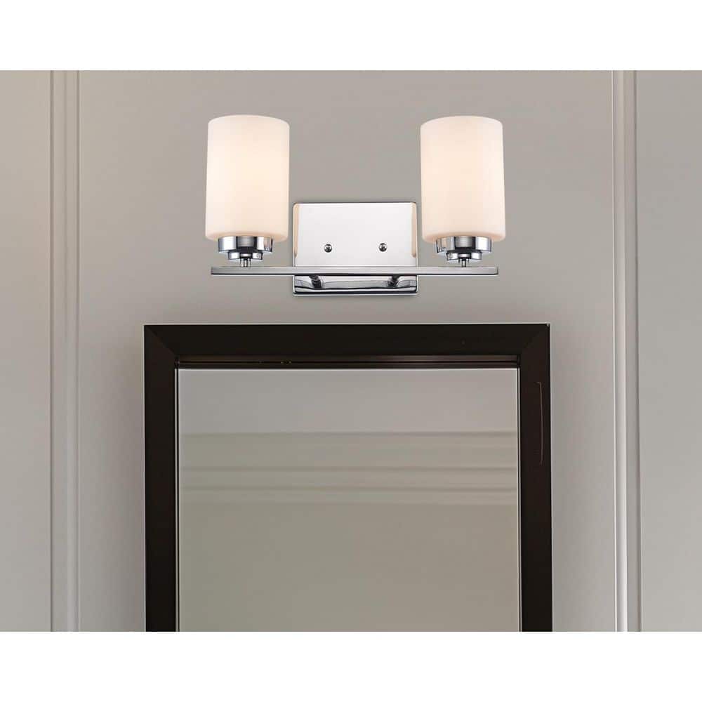 Mod Pod 14.25 in. 2-Light Polished Chrome Bathroom Vanity Light Fixture with Frosted Glass Cylinder Shades price history on PriceWatchPro