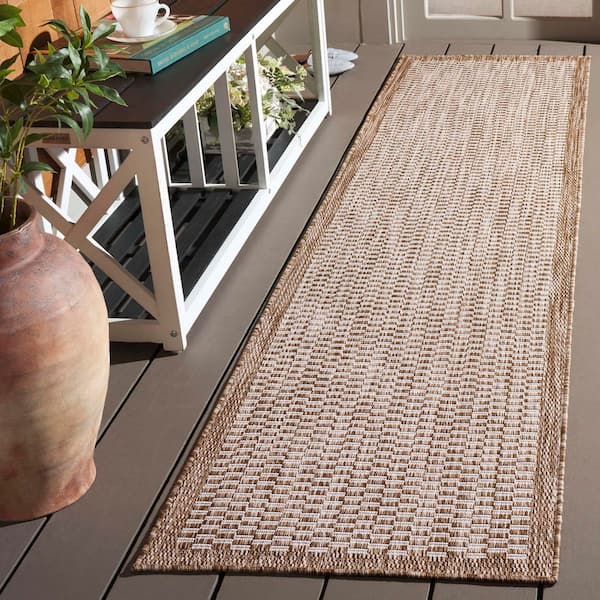 Beach House Brown/Ivory 2 ft. x 8 ft. Geometric Border Indoor/Outdoor Runner Rug