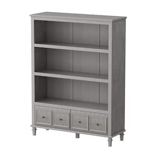 47.2 in. W x 63 in. H, Wood Grain Gray, 3-Tier Open Shelves, Standard Bookcase with 2 Drawers for Storage