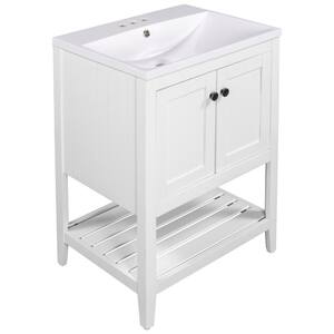 24 in. W Modern Elegant Freestanding Bathroom Vanity in White with 1 Ceramic Sink, Doors and Shelves