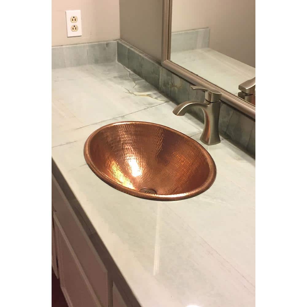 19" Oval Hammered Copper Bathroom Sink with Polished Finish