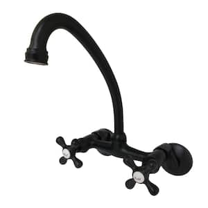 High Spout Adjustable Center 2-Handle Wall-Mount Standard Kitchen Faucet in Matte Black