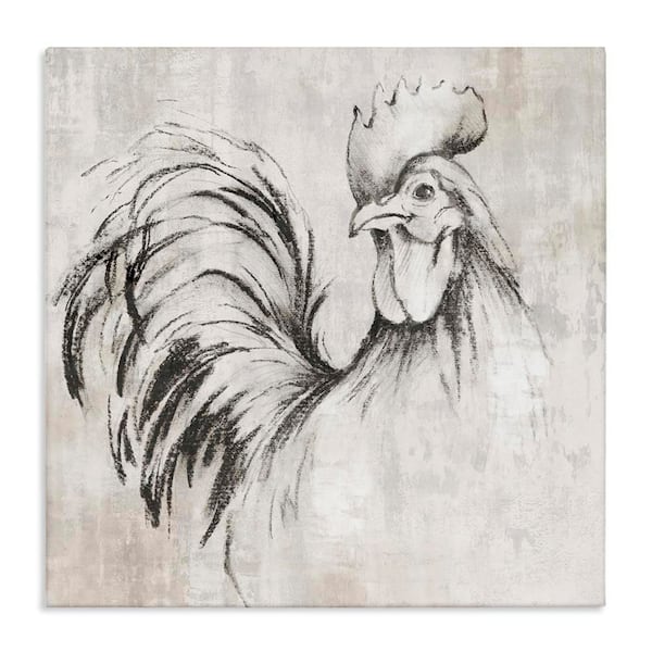 Rooster Sketch Impression by Eli Jones Unframed Animal Graphic Art Print 24 in. x 24 in.