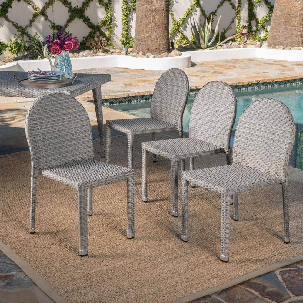 Noble House Aurora Chateau Grey Stacking Wood Outdoor Dining Chairs (4 ...