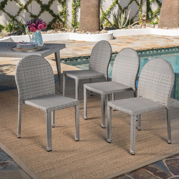 Noble House Aurora Chateau Grey Stacking Wood Outdoor Dining Chairs (4-Pack)