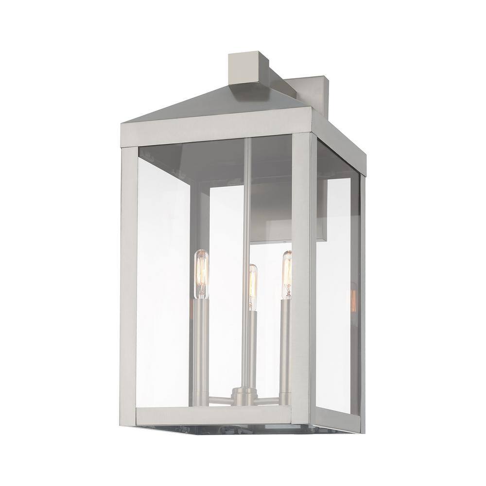 Bartek Brushed Nickel 3-Light Dimmable Lantern Sconce with Clear Glass