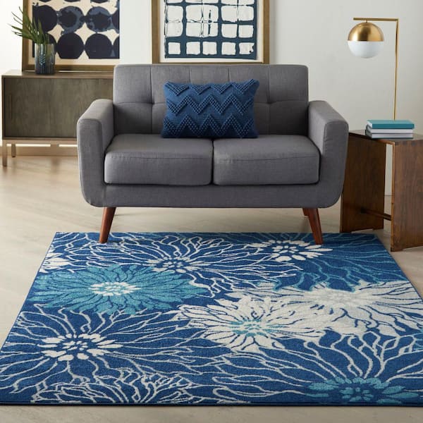 Passion Navy/Ivory 4 ft. x 6 ft. Floral Contemporary Area Rug