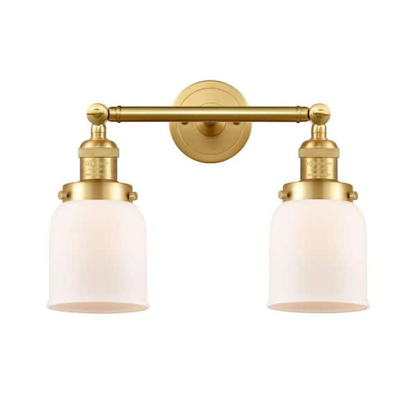 Bell 16 in. 2-Light Satin Gold Vanity Light with Glass Shade