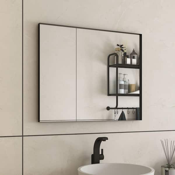 32 in. W x 40 in. H Rectangular Aluminum Framed Wall Bathroom Vanity Mirror in Black