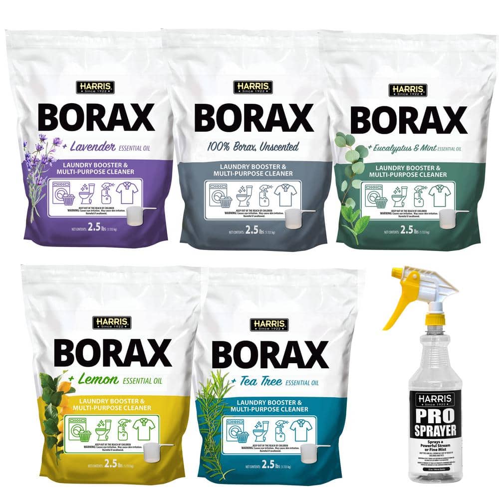 Harris 2.5 lbs. Borax Laundry Booster and Multi-Purpose Cleaner Variety  Pack (5-Pack) and 32 oz. Spray Bottle 5BORAXVAR-PRO32 - The Home Depot